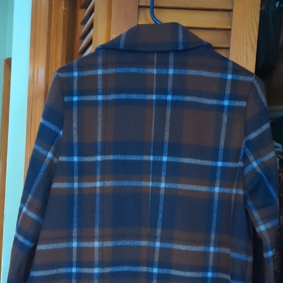 House of Harlow 1960 Blue and Brown Plaid Trench Coat - Picture 6 of 7